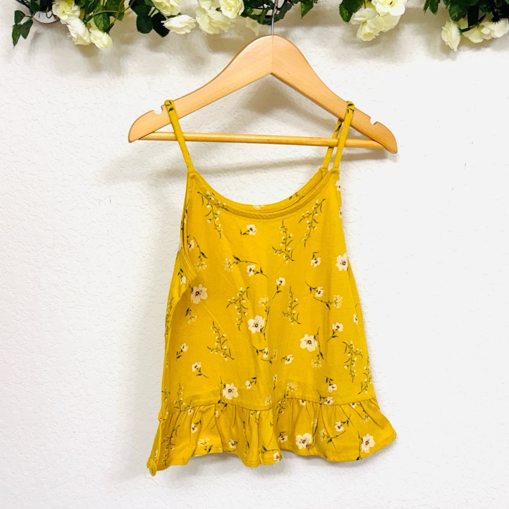 Old Navy • Marigold Yellow Floral Cottagecore Cotton Ruffle Hem Camisole Blouse